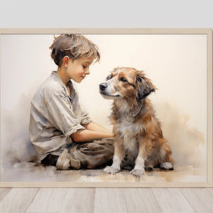 Boy and Dog Wall Art, Bedroom Art, Nursery Art