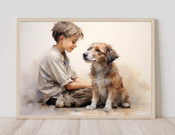 Boy and Dog Wall Art, Bedroom Art, Nursery Art