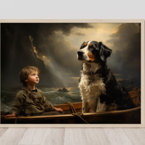 Boy and Dog Wall Art, Bedroom Art,