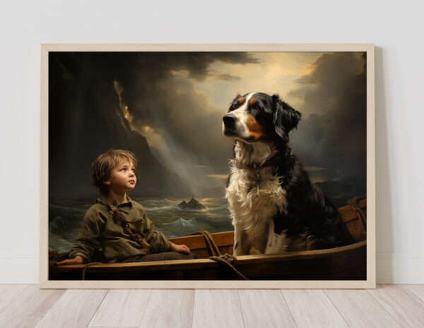 Boy and Dog Wall Art, Bedroom Art,