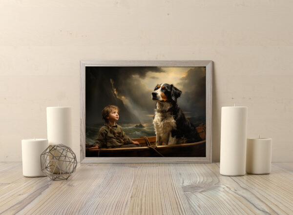 Boy and Dog Wall Art, Bedroom Art,