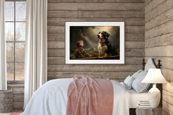 Boy and Dog Wall Art, Bedroom Art,