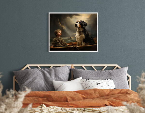 Boy and Dog Wall Art, Bedroom Art,