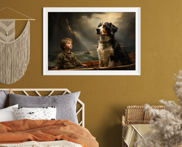 Boy and Dog Wall Art, Bedroom Art,