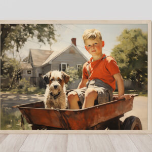 Boy and Dog Wall Art, Bedroom Art,