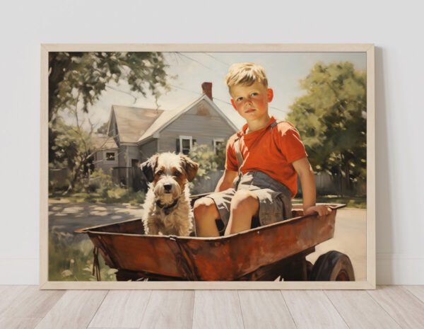 Boy and Dog Wall Art, Bedroom Art,