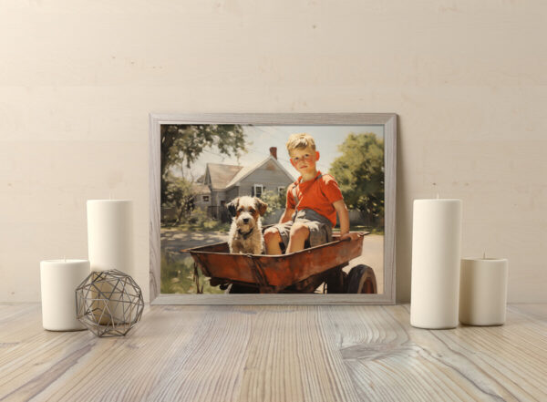 Boy and Dog Wall Art, Bedroom Art,