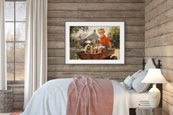 Boy and Dog Wall Art, Bedroom Art,