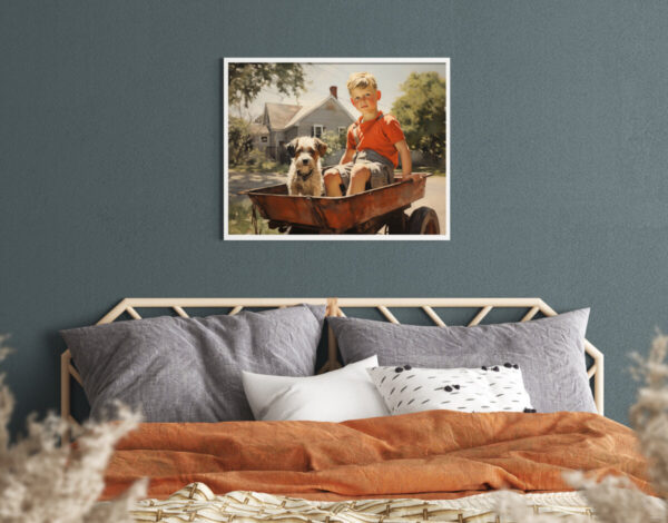 Boy and Dog Wall Art, Bedroom Art,