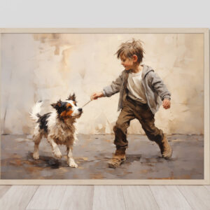 Boy and Dog Wall Art, Bedroom Art,