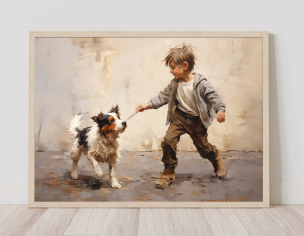 Boy and Dog Wall Art, Bedroom Art,