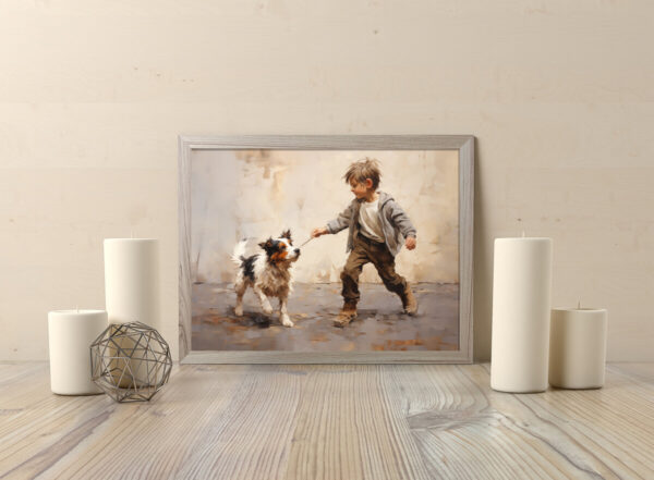 Boy and Dog Wall Art, Bedroom Art,