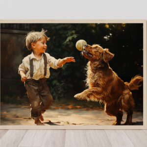 Boy and Dog Wall Art, Bedroom Art,