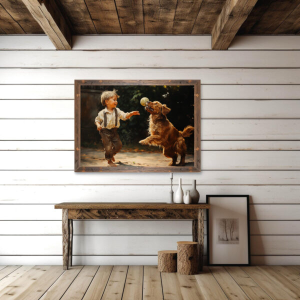 Boy and Dog Wall Art, Bedroom Art,