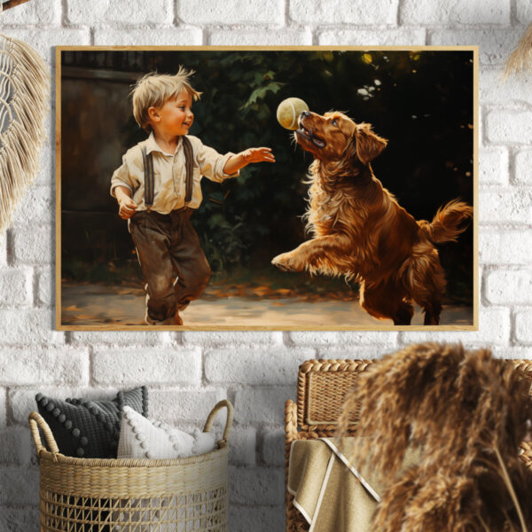 Boy and Dog Wall Art, Bedroom Art,