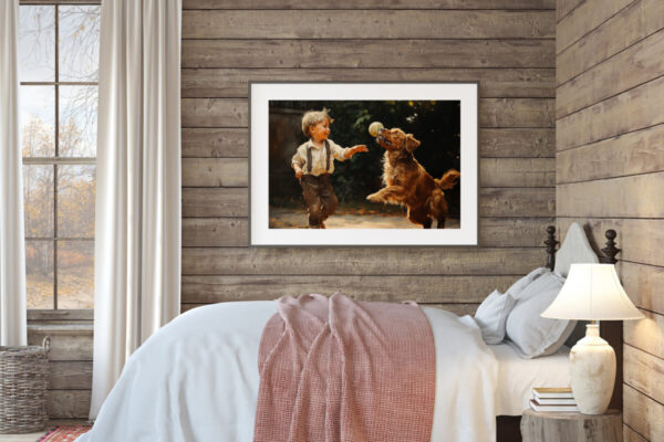 Boy and Dog Wall Art, Bedroom Art,