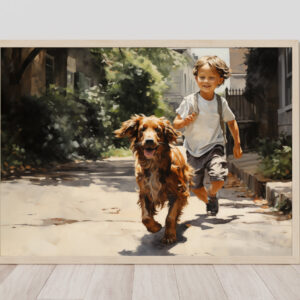 Boy and Dog Wall Art, Bedroom Art,