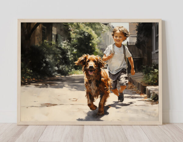 Boy and Dog Wall Art, Bedroom Art,