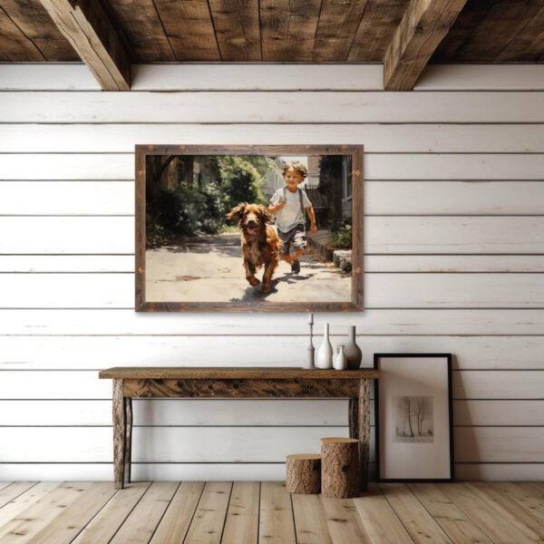 Boy and Dog Wall Art, Bedroom Art,