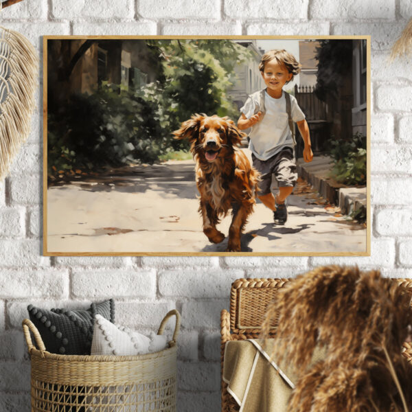 Boy and Dog Wall Art, Bedroom Art,