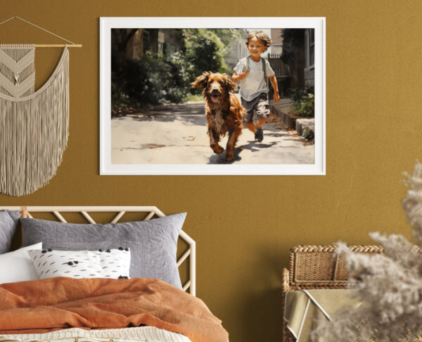 Boy and Dog Wall Art, Bedroom Art,