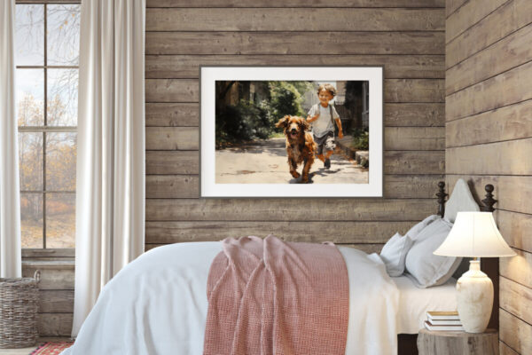 Boy and Dog Wall Art, Bedroom Art,