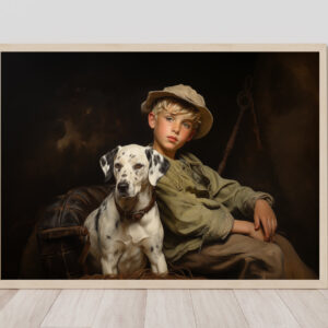 Boy and Dog Wall Art, Bedroom Art,