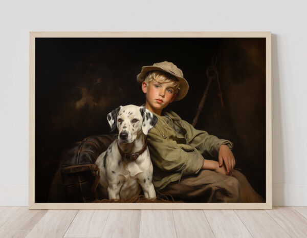 Boy and Dog Wall Art, Bedroom Art,