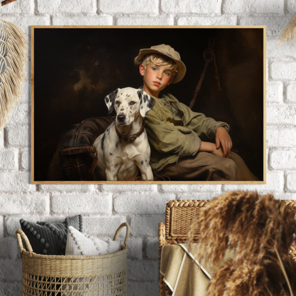 Boy and Dog Wall Art, Bedroom Art,