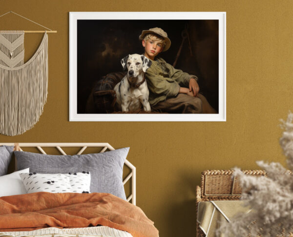 Boy and Dog Wall Art, Bedroom Art,