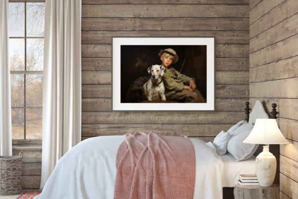 Boy and Dog Wall Art, Bedroom Art,