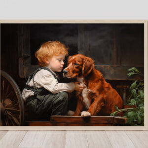 Boy and Dog Wall Art, Nursery Art