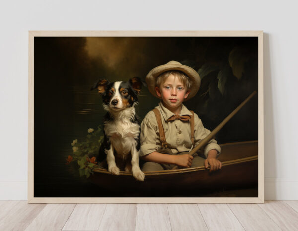 Boy and Dog Wall Art, Bedroom Art, Nursery Art