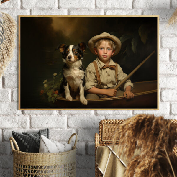 Boy and Dog Wall Art, Bedroom Art, Nursery Art