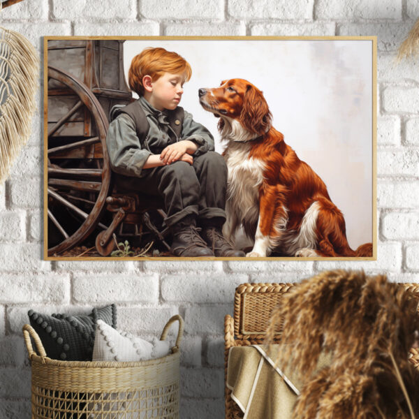 Boy and Dog Wall Art, Nursery Art