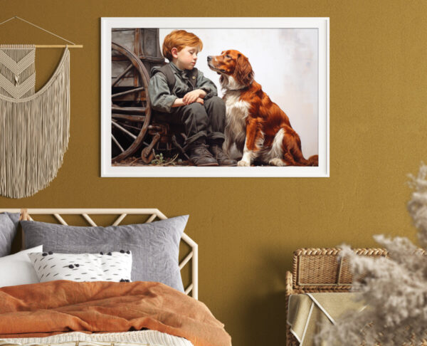 Boy and Dog Wall Art, Nursery Art