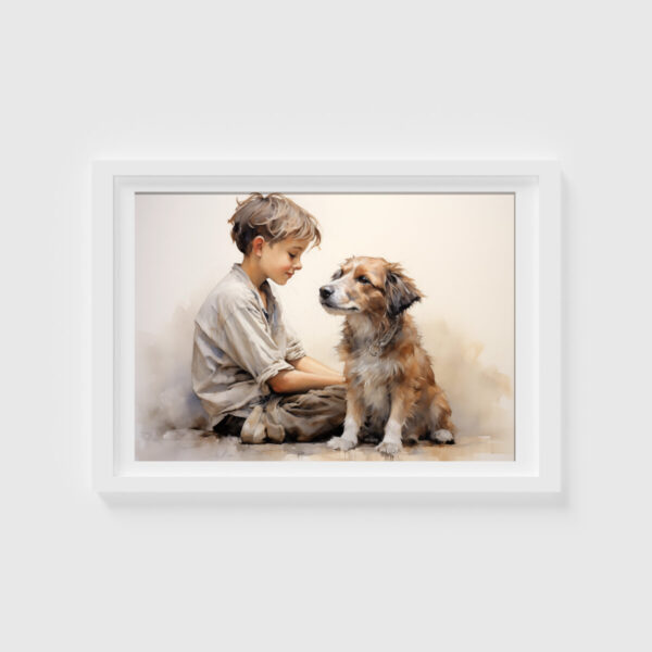 Boy and Dog Wall Art, Bedroom Art, Nursery Art