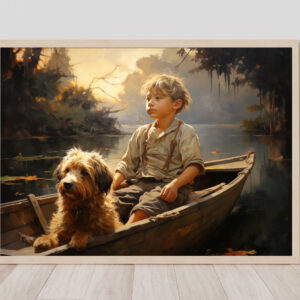 Boy and Dog Wall Art, Bedroom Art,