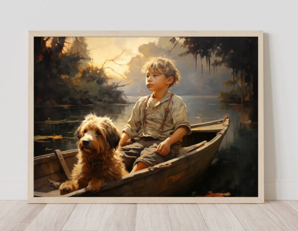 Boy and Dog Wall Art, Bedroom Art,