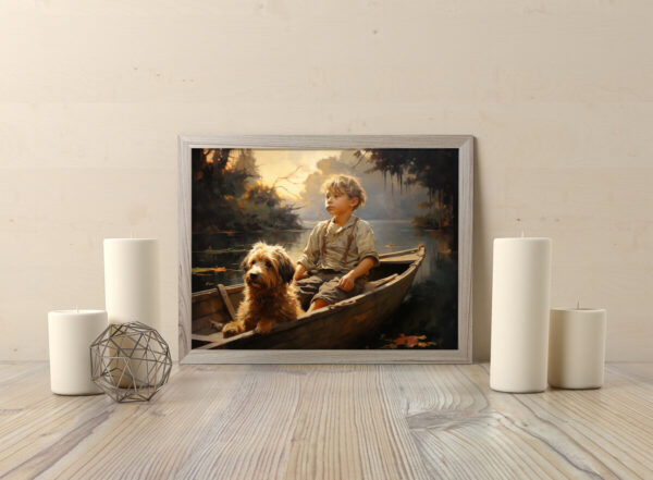 Boy and Dog Wall Art, Bedroom Art,