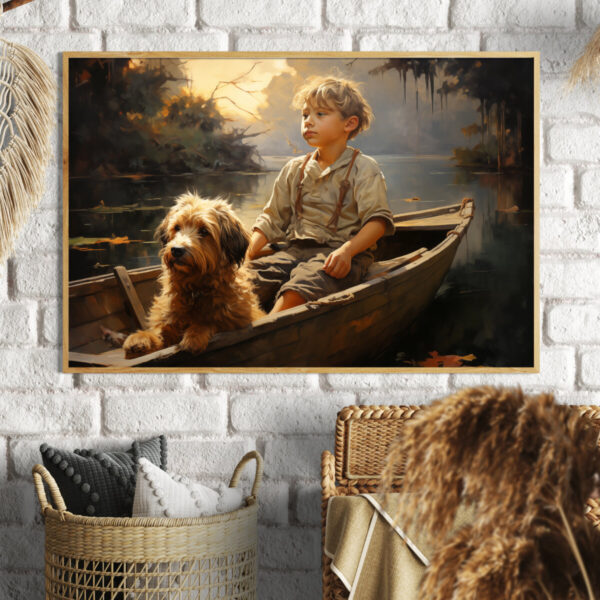 Boy and Dog Wall Art, Bedroom Art,