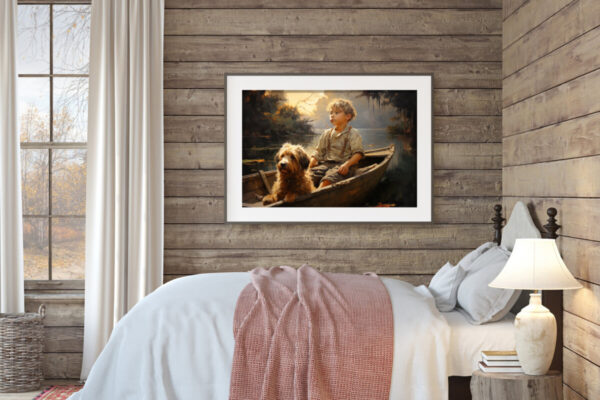 Boy and Dog Wall Art, Bedroom Art,