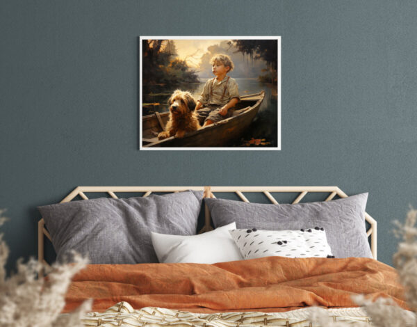 Boy and Dog Wall Art, Bedroom Art,