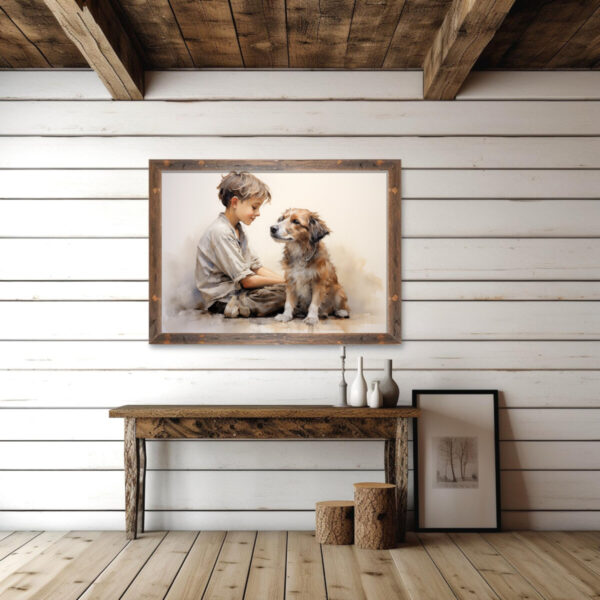 Boy and Dog Wall Art, Bedroom Art, Nursery Art