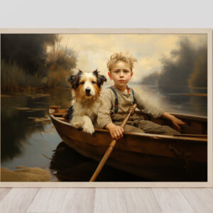 Boy and Dog Wall Art, Bedroom Art,