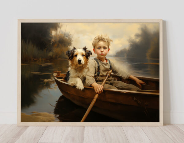 Boy and Dog Wall Art, Bedroom Art,