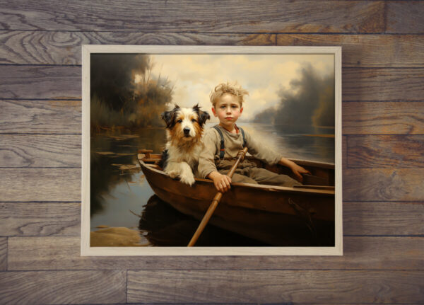 Boy and Dog Wall Art, Bedroom Art,