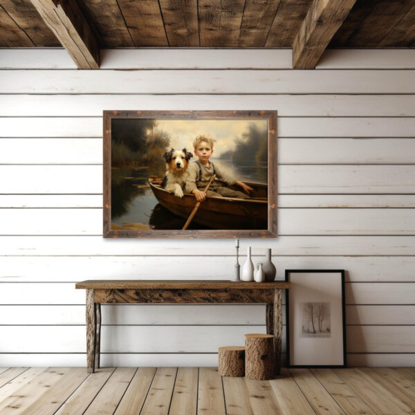 Boy and Dog Wall Art, Bedroom Art,