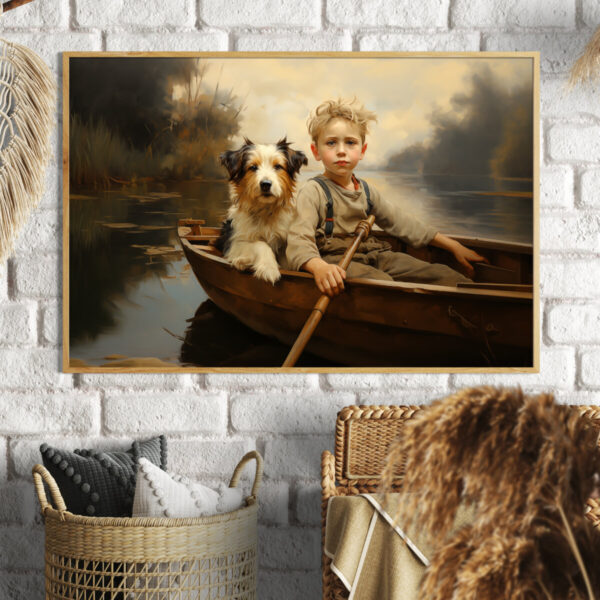 Boy and Dog Wall Art, Bedroom Art,