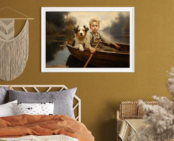 Boy and Dog Wall Art, Bedroom Art,